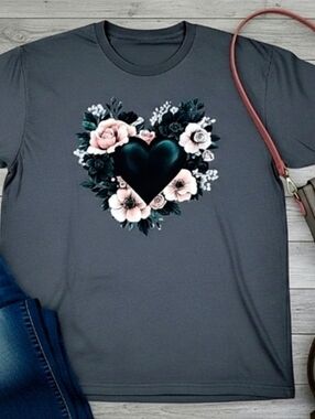 Gothic Floral Heart Tee • Dark Romantic Graphic Shirt • Soft Grunge Aesthetic